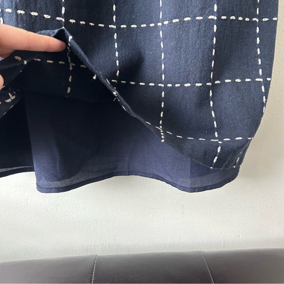 Navy and ivory windowpane grid print midi knee length dress - Picture 9 of 12